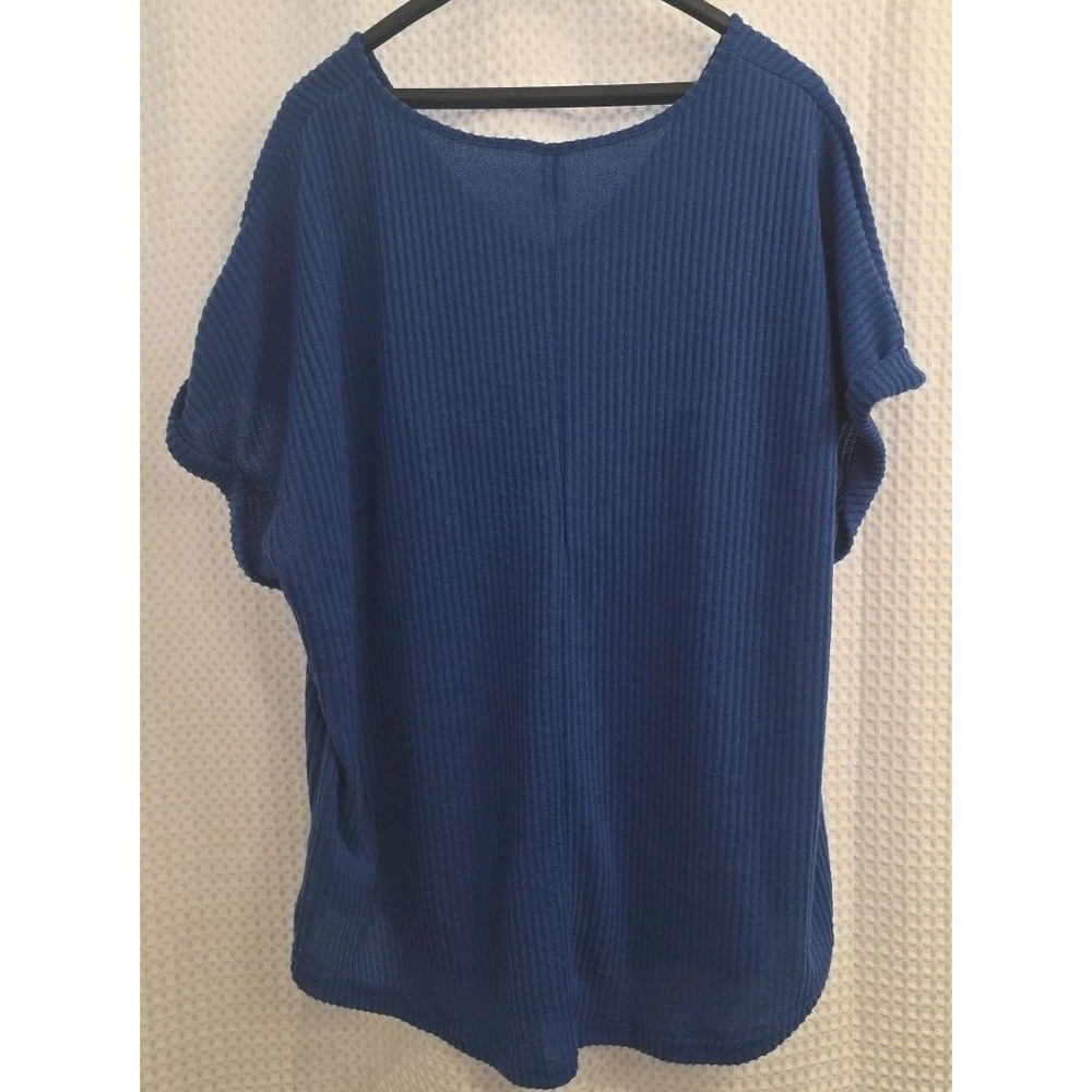 NEW Emery Rose V-neck ribbed short‎ Sleeves Super Soft Sweater 3X Blue - Picture 5 of 10